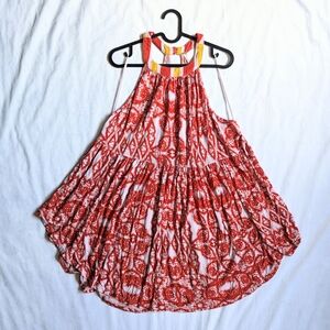 Womens Free People L Mimi Tunic  Halter Linen Blend Printed Paisley Orange